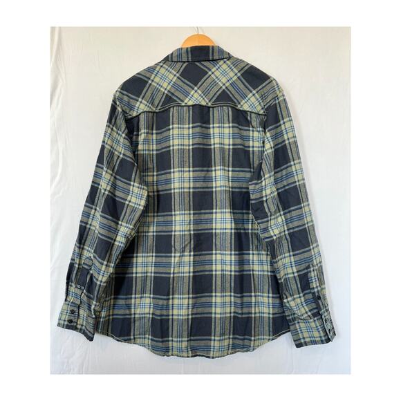 Burnside Plaid Flannel Shirt Mens Size XL Pockets Button Up Navy Olive Grunge - Picture 4 of 9